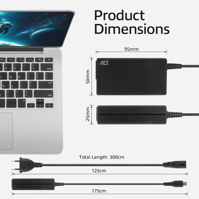 Laptop Oplader ACT USB-C Power Delivery 65W 3mtr