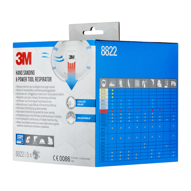 Dust Mask 3M for Sanding 8822 FFP2 with Valve 5 Pieces