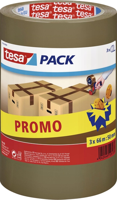 Verpakkingstape tesapack® 66mx50mm bruin promopack 3 rolle