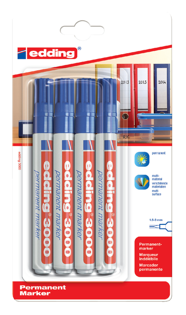 edding 3000 permanent marker blister of 4 blue