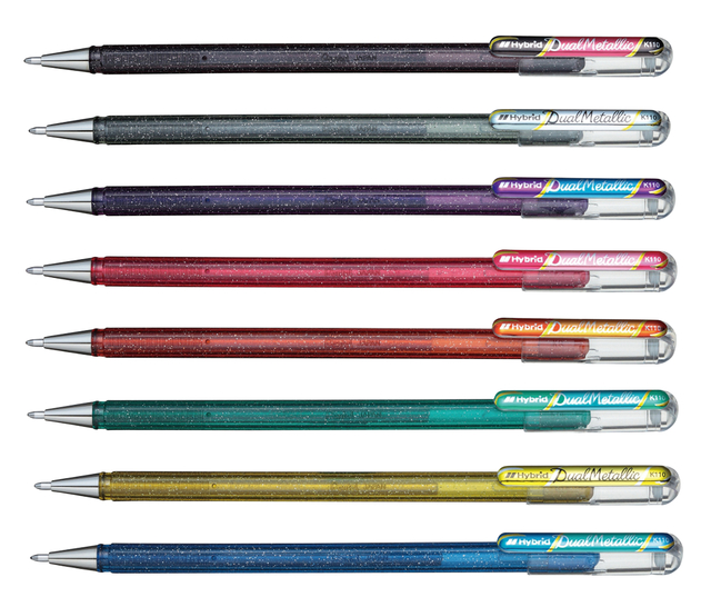 Gelschrijver Pentel K110 Dual medium metallic assorti blister à 8st