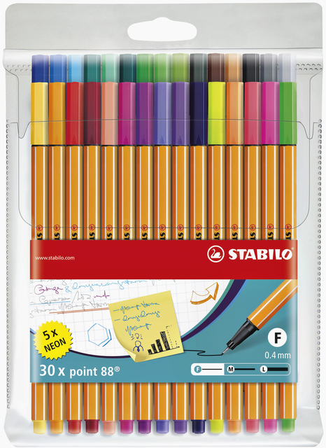 Fineliner STABILO point 88/30 fijn assorti etui à 30 stuk