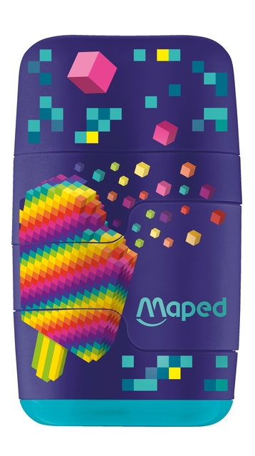 Puntenslijper Maped Pixel Party Connect 2-gaats met gum display à 20 stuk