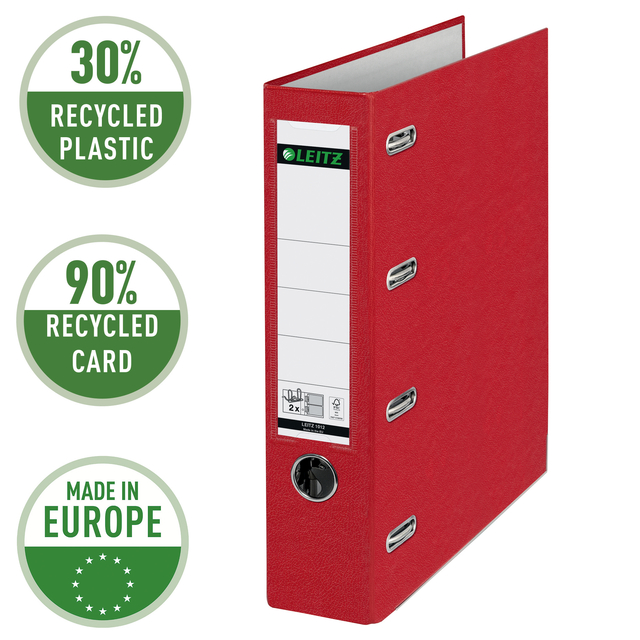 Giro-bank ordner Leitz A4 met dubbele mechaniek 80mm PP rood