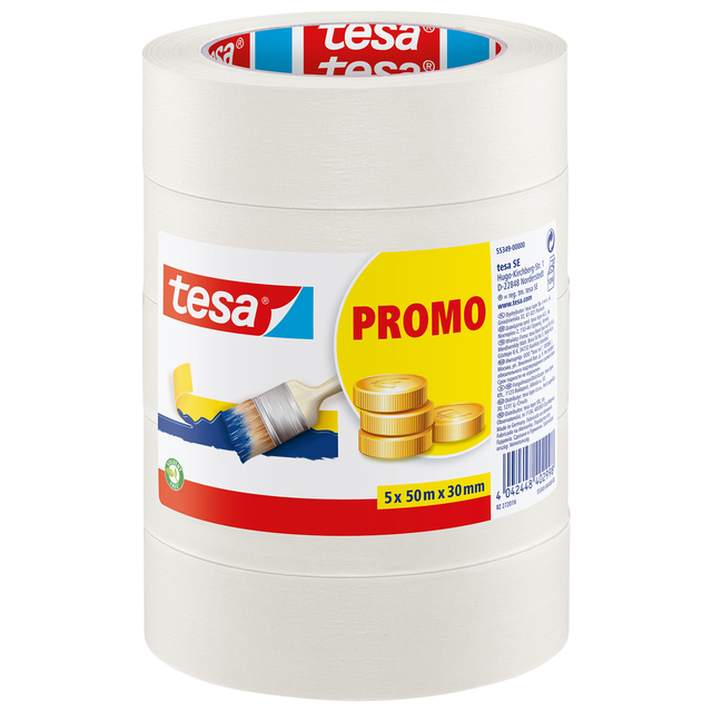 Afplaktape tesa®  Economy 50mx30mm beige 5 rolle