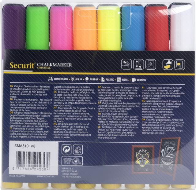 Krijtstift Securit SMA-510 schuin ass 2-6mm blister à 8 stuk