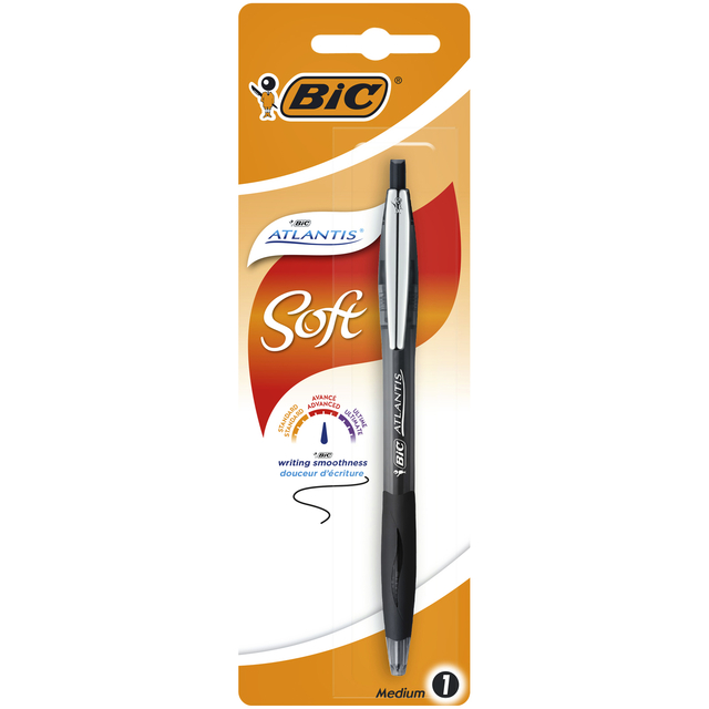 Balpen Bic Atlantis soft metalen clip clic medium zwart bister à 1 stu