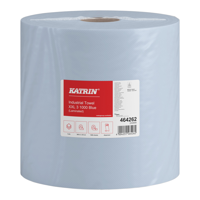 Poetspapier Katrin Industrial extra groot 3-laags 1000 vel blauw 464262