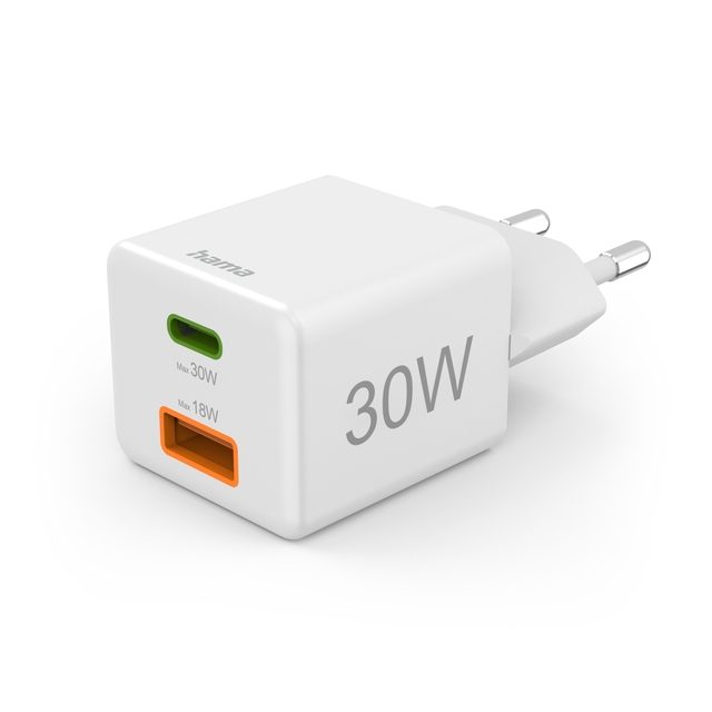 Oplader Hama USB-C/USB-A Mini PD 30W wit