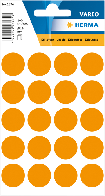 Multi-purpose labels ø 19mm luminous orange 100 pcs
