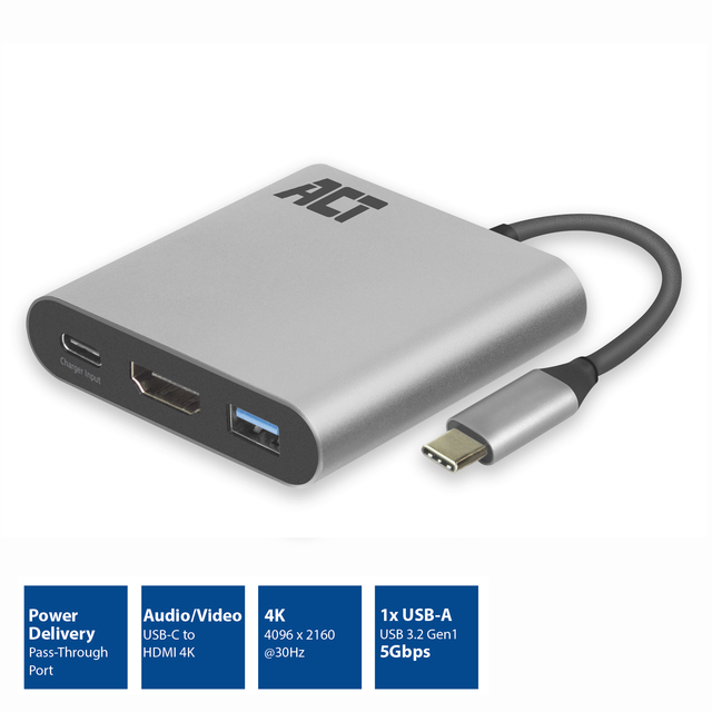 Adapter ACT USB-C multiport voor 1 HDMI monitor