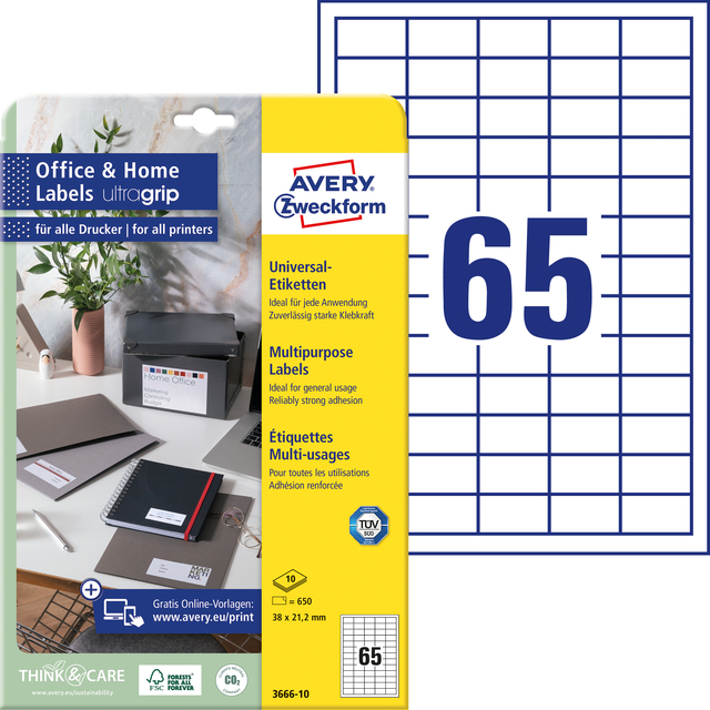 Etiket Avery 3666-10 38x21.2mm wit 650 stuks