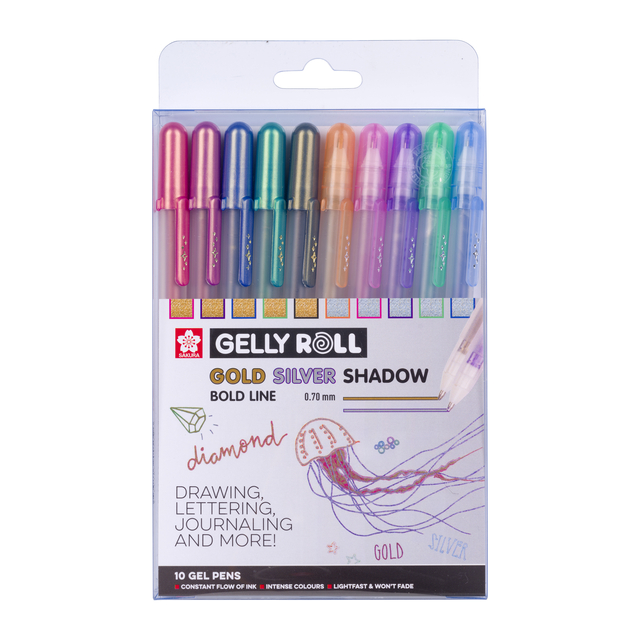 Gelschrijver Sakura Gelly Roll Gold Silver Shadow set à 10 kleuren