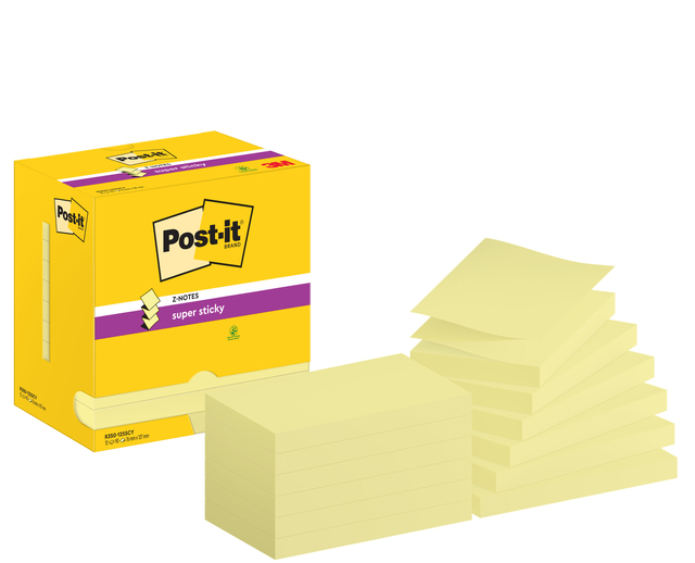 Memo Pad Post-it Z-Note S350 Super Sticky 76x127mm yellow 12 pieces