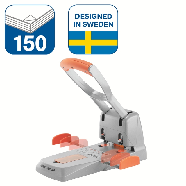 Two-Hole Punch Rapid HDC150/2 Supreme Heavy Duty 150sheet silver/orange