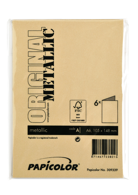 Correspondentiekaart Papicolor dubbel 105x148mm metallic goud pak à 6 stuk