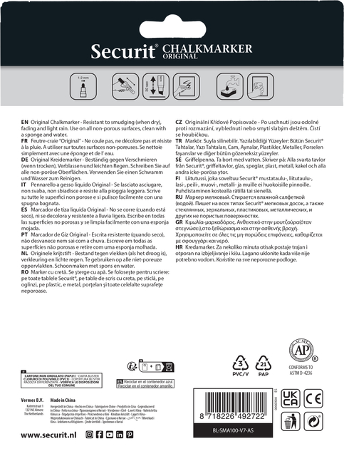 Krijtstift Securit SMA-100 rond ass 1-2mm blister à 7 stuk