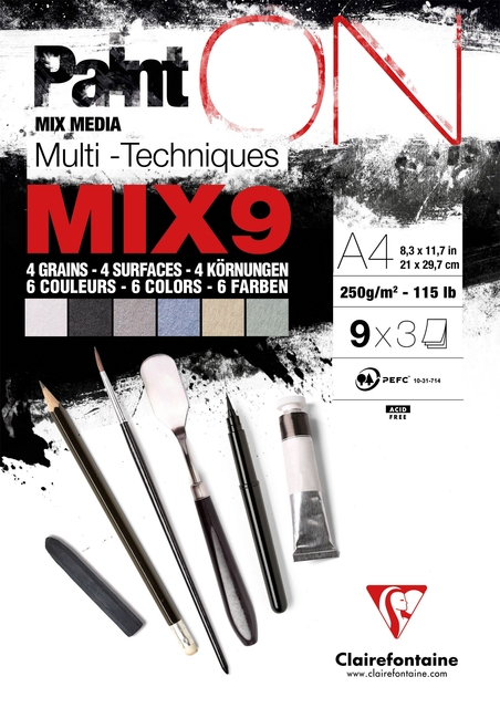 Mix Media Papier Clairefontaine A4 Paint On 27 vel 250gram assorti
