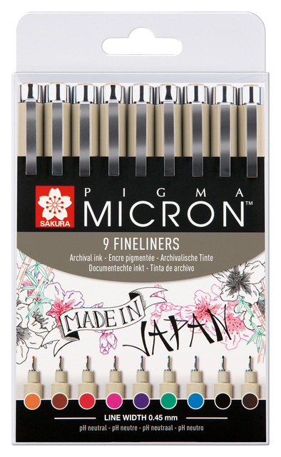 Fineliner Sakura Pigma Micron assorti etui à 9 stuk