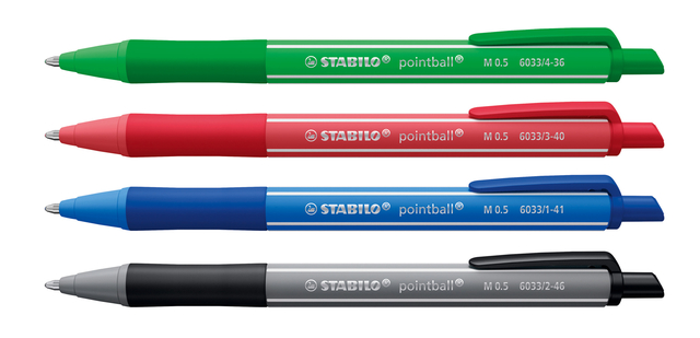 Balpen STABILO pointball colorful medium assorti blister à 4 stuk