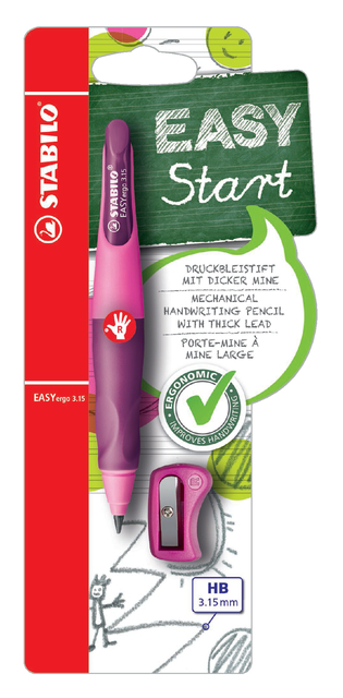 Vulpotlood STABILO Easyergo HB 3.15mm rechtshandig roze/lila incl puntenslijper blister à 1 stu