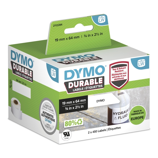 Etiket Dymo LabelWriter industrieel 19x64mm 2 rollen á 450 stuks wi