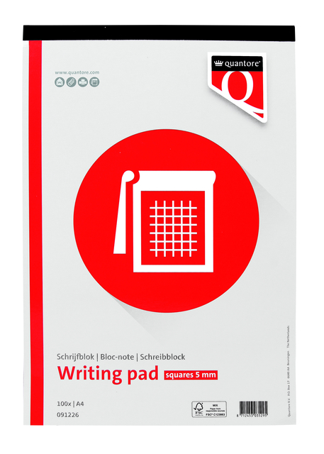Writing pad Quantore A4 squares 5mm