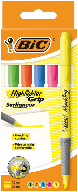 Markeerstift Bic grip assorti etui à 5 stuk