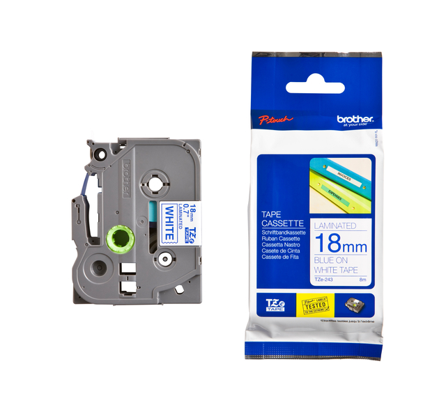 Labeltape Brother P-touch TZe-243 standaard 18mm blauw op wit