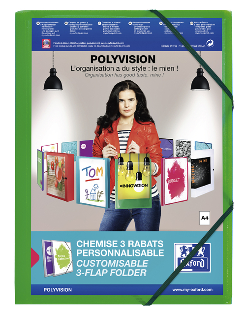 3 Flap Folder with elastics Elba Polyvision A4 translucent Green