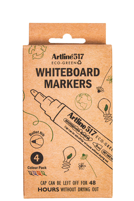 Whiteboardmarker Artline 517 Dry Safe Eco rond medium ass 4 stuks