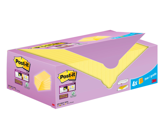 Memo pad 3M Post-it 655-SSCY Super Sticky 76x127mm yellow value pack