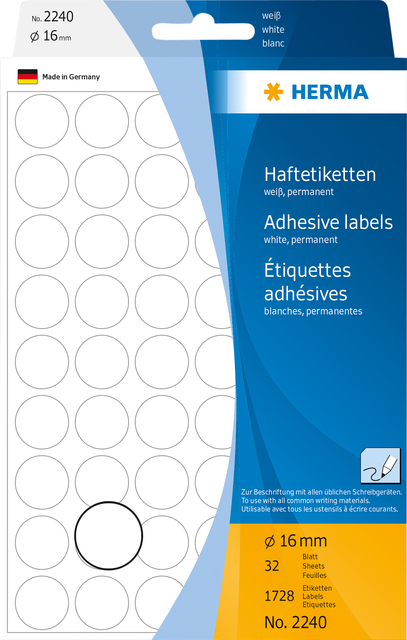 Multi-purpose labels / colour dots, Ø 16 mm, round, white, permanent adhesion,
