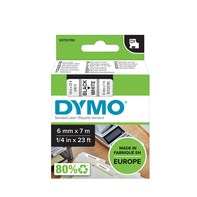 Dymo Elec Tape 6Mm Blk/Wh 43613/S0720780