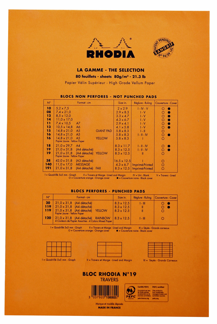 Schrijfblok Rhodia A4 lijn 80 vel 80gr geel