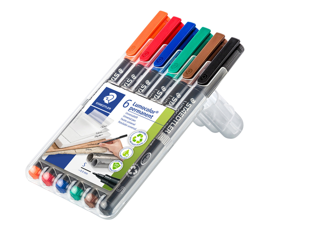 Viltstift Staedtler Lumocolor 313 permanent S set à 6 stuks assort