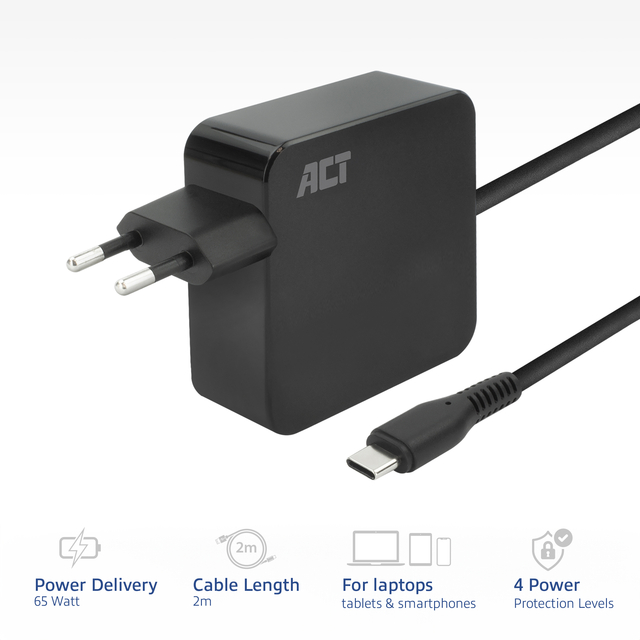 Laptop Oplader ACT USB-C Power Delivery 65W 2mtr