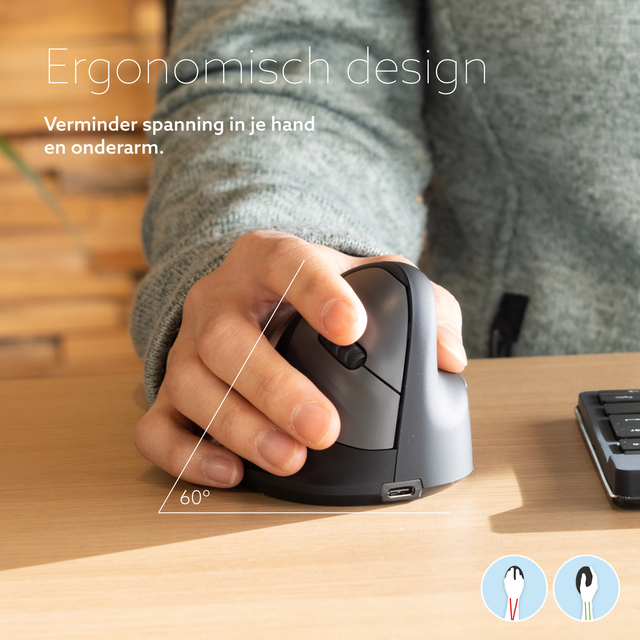 R-Go HE Mouse, Ergonomic mouse, Large (above 185mm), Right Handed, wireless