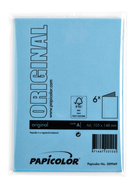 Correspondentiekaart Papicolor dubbel 105x148mm hemelsblauw pak à 6 stuk