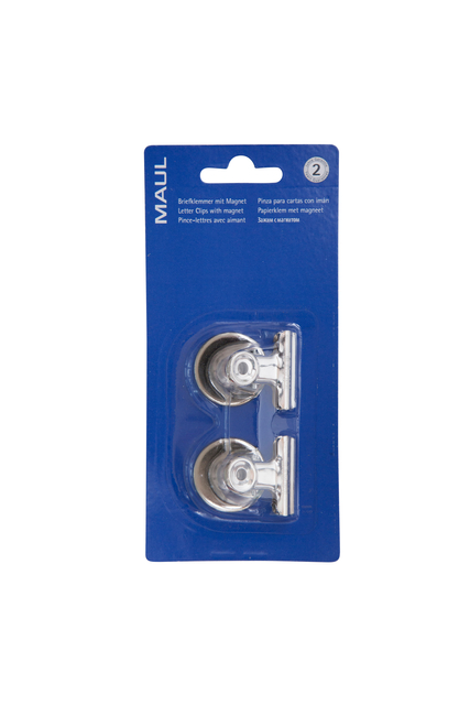 Papierklem MAUL Bulldog met magneet 30mm zilver 2 stuks