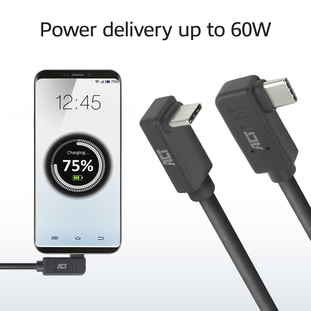 Kabel ACT USB-C hoek links/rechts USB-C hoek boven/beneden 10Gbps 2m