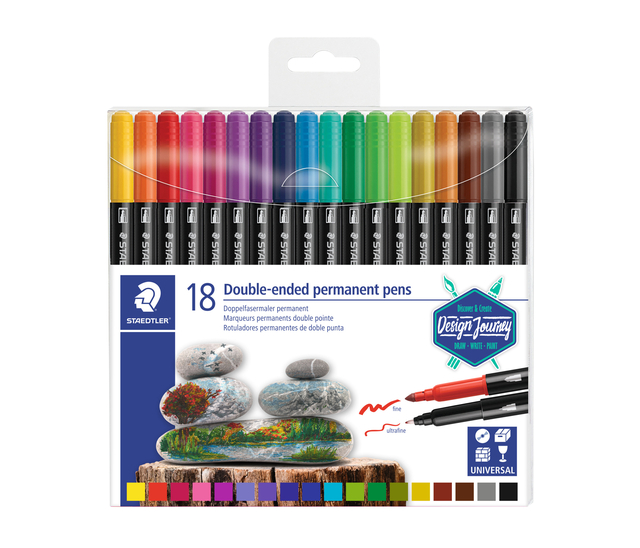Viltstift Staedtler Design Journey permanent dubbele punt 18 kleuren