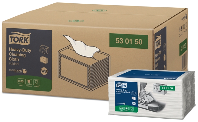 Reinigingsdoek Tork W8 Premium Heavy-Duty 1-laags 45 vel wit 530150