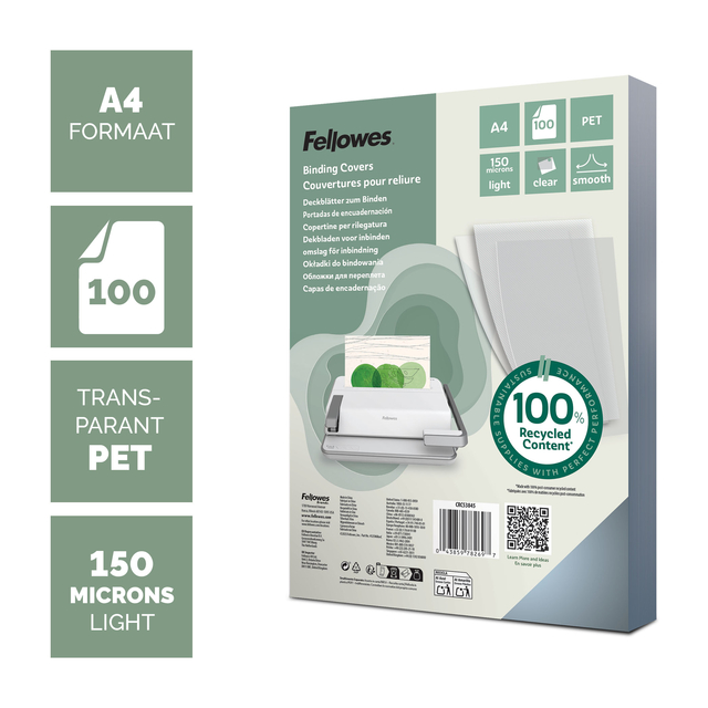 Voorblad Fellowes A4 PET 150micron recycled 100 stuks