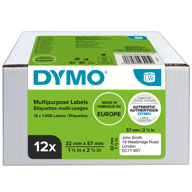 Etiket Dymo LabelWriter multifunctioneel 32x57mm 12 rollen á 1000 stuks wi