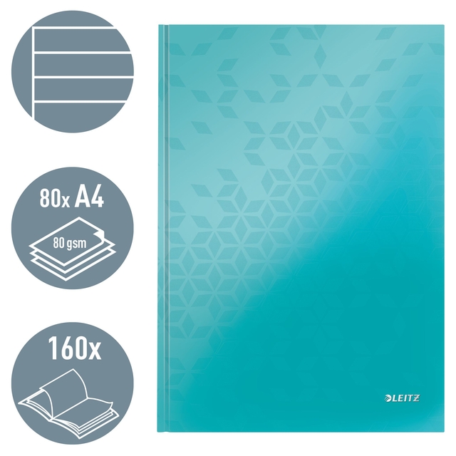 Notitieboek Leitz WOW A4 160 pagina's 90gr lijn ijsblauw