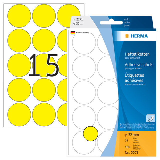 Multi-purpose labels ø 32mm yellow 480 pcs