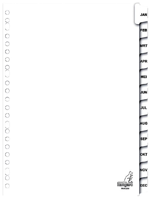 Dividers Kangaro A4 cardboard 190 grs 23 holes 12 tabs calendar