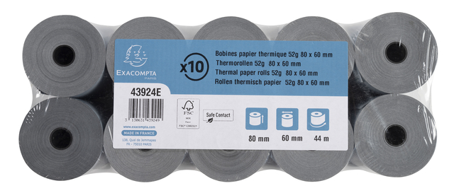 Telrol Exacompta 80mmx44m kern Ø12mm SafeContact thermisc