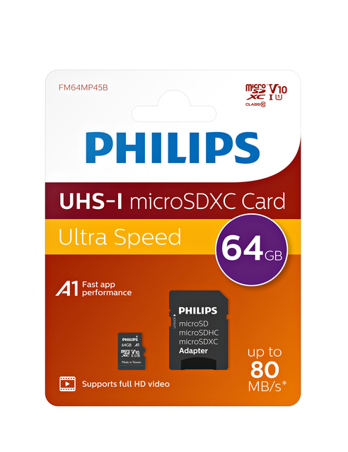 Geheugenkaart Philips micro SDXC Class 10 UHS-I U1 64GB